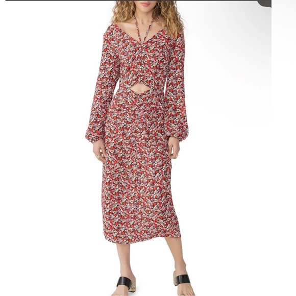 Sanctuary Dresses & Skirts - NWT Sanctuary Floral Chiffon Halter Neck Long Sleeve Front Cut-Out Dress Size 8